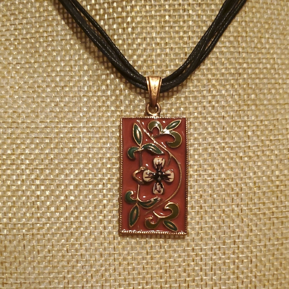 Floral Pendant Necklace with Black Cord